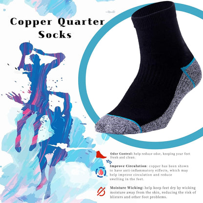 Copper Infused Quarter Socks Improve Foot Health Odor Control with Moisture Wicking Durable Comfortable Fit