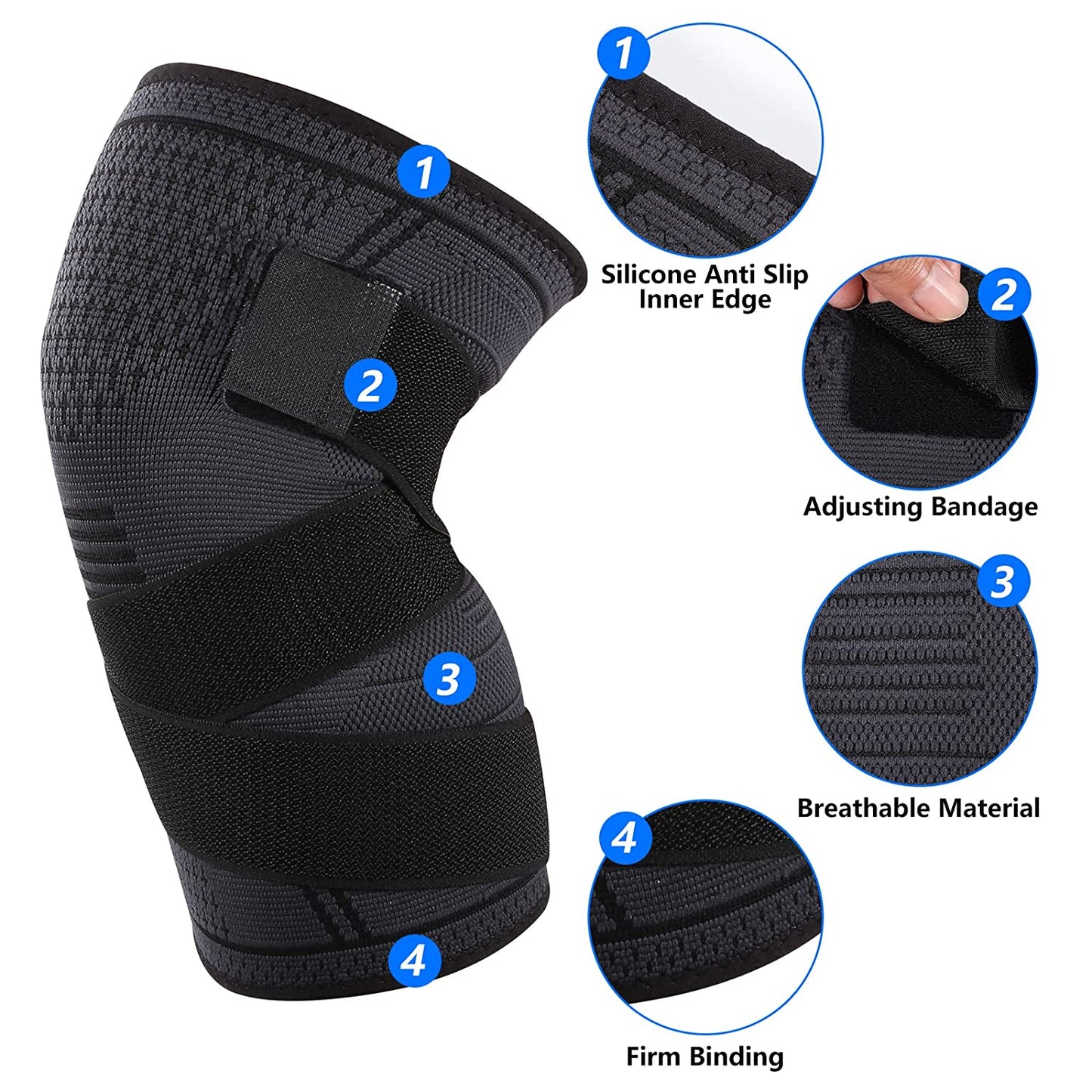 Breathable Compression Knee Sleeve for Men and Women, Adjustable Support for Patellar Tendon Pain and Arthritis Relief, Large Size, Black
