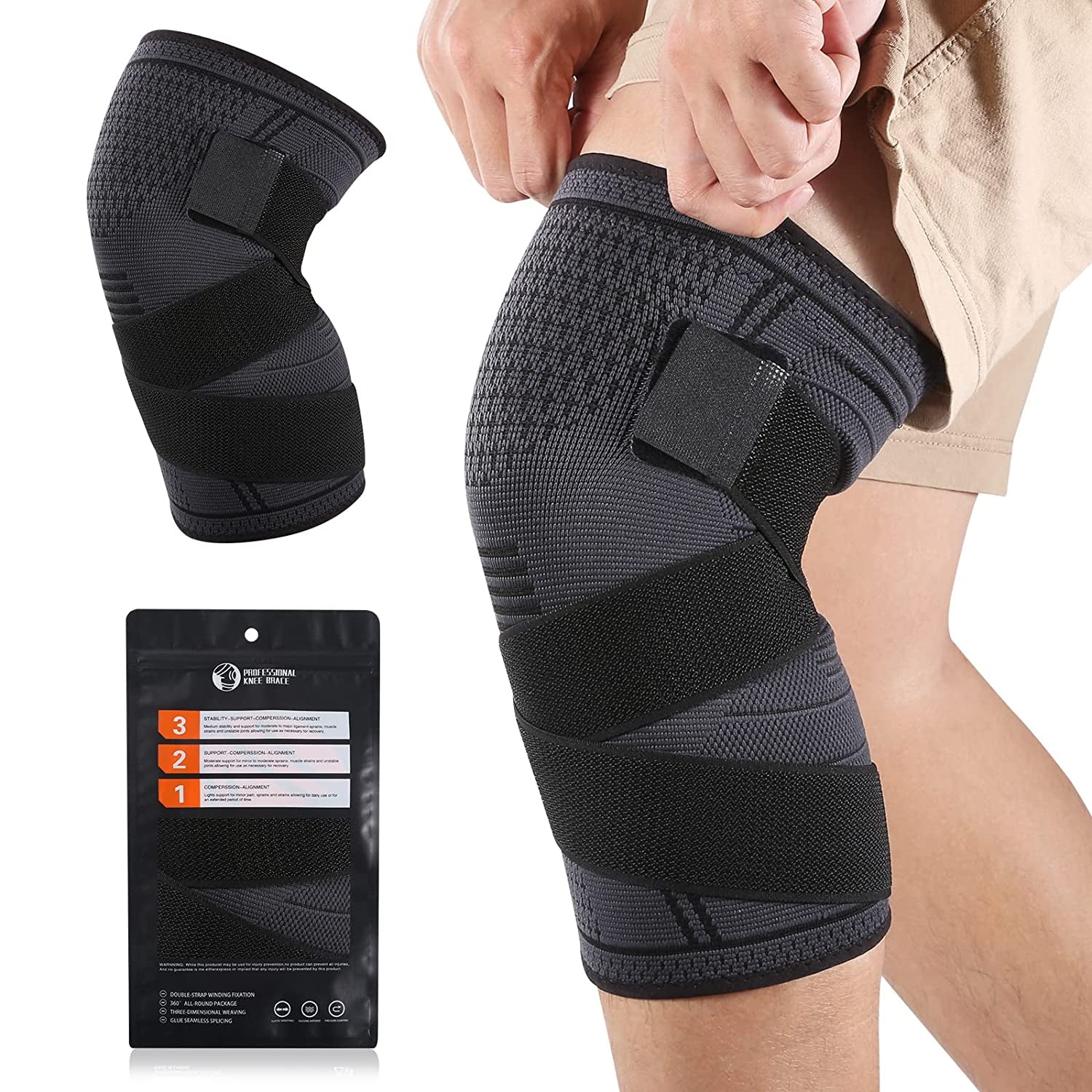 Breathable Compression Knee Sleeve for Men and Women, Adjustable Support for Patellar Tendon Pain and Arthritis Relief, Large Size, Black