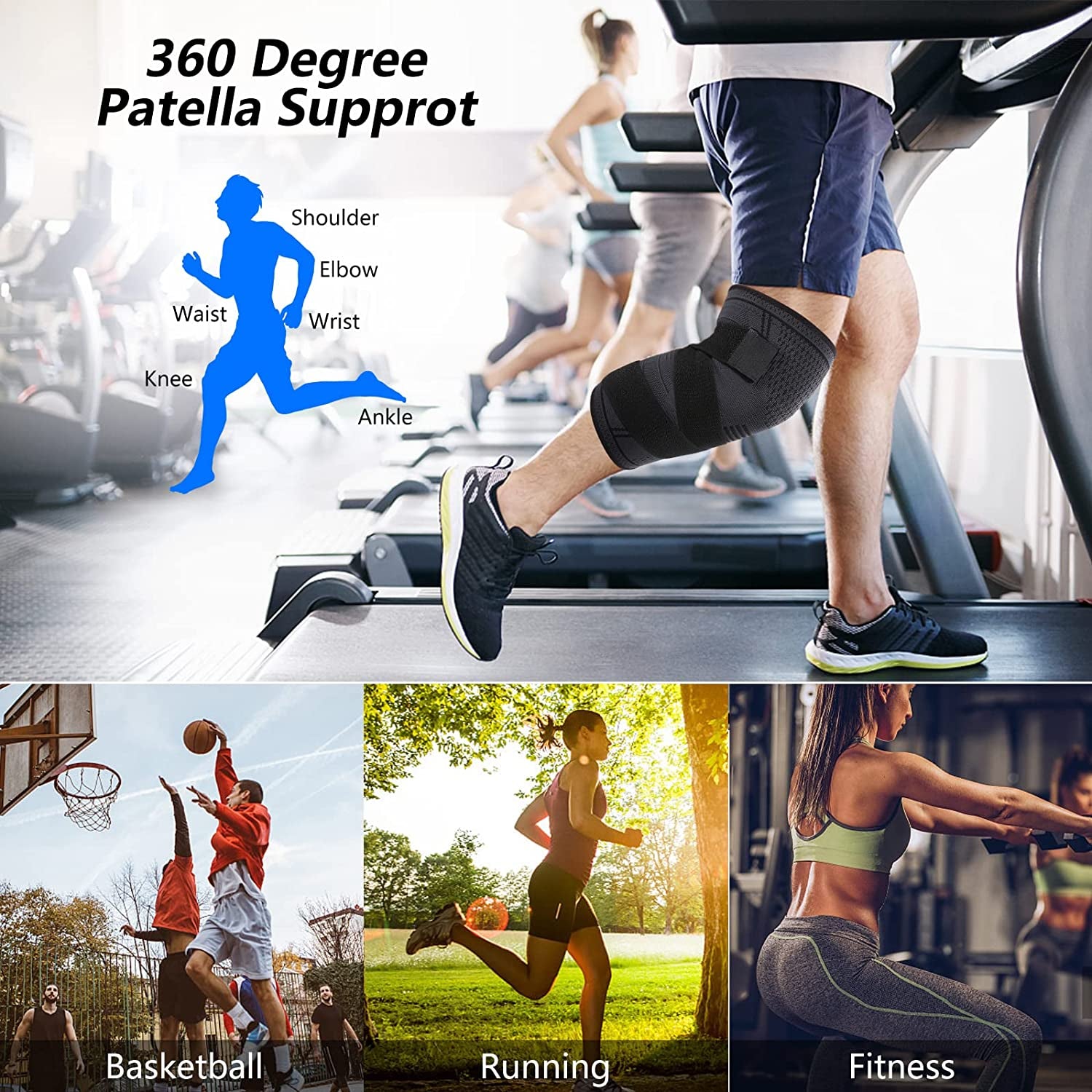 Breathable Compression Knee Sleeve for Men and Women, Adjustable Support for Patellar Tendon Pain and Arthritis Relief, Large Size, Black