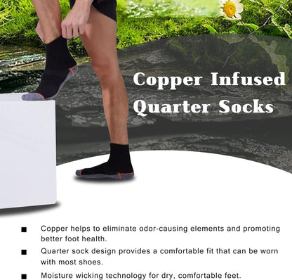 Copper Infused Quarter Socks Improve Foot Health Odor Control with Moisture Wicking Durable Comfortable Fit
